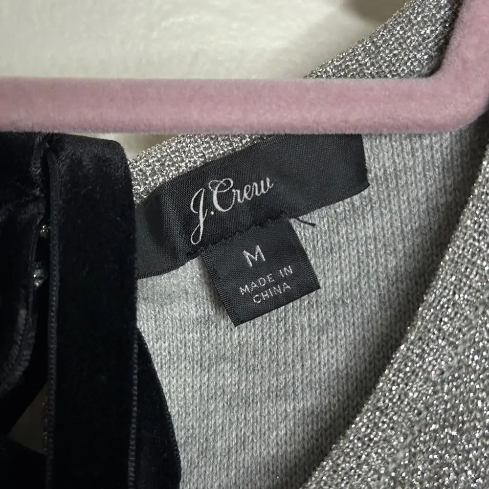 J. CREW Sleeveless Lurex Silver Metallic Knit Jumpsuit Velvet Tie {H21} - Picture 8 of 10